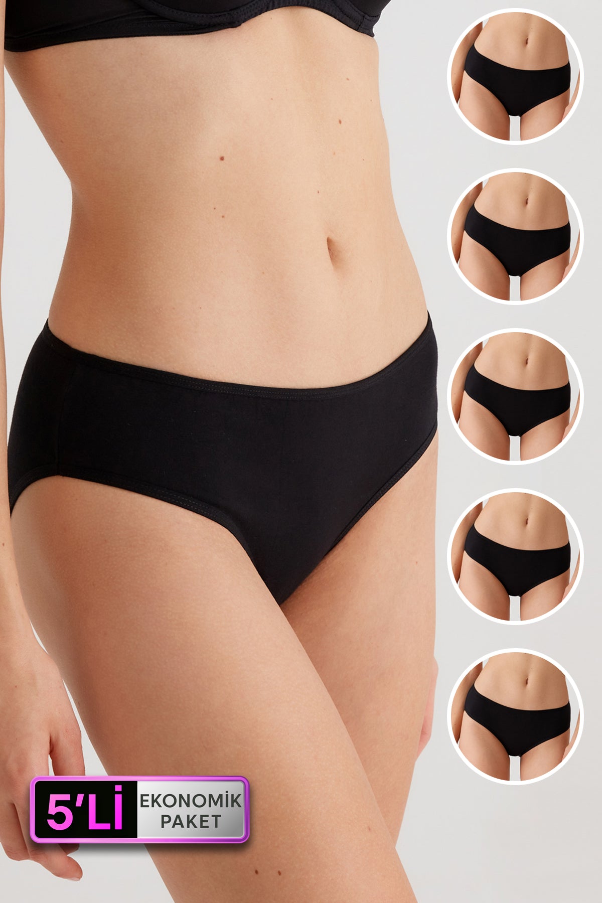 5'li Ekonomik Paket 2956 Pamuklu Basic Slip Külot
