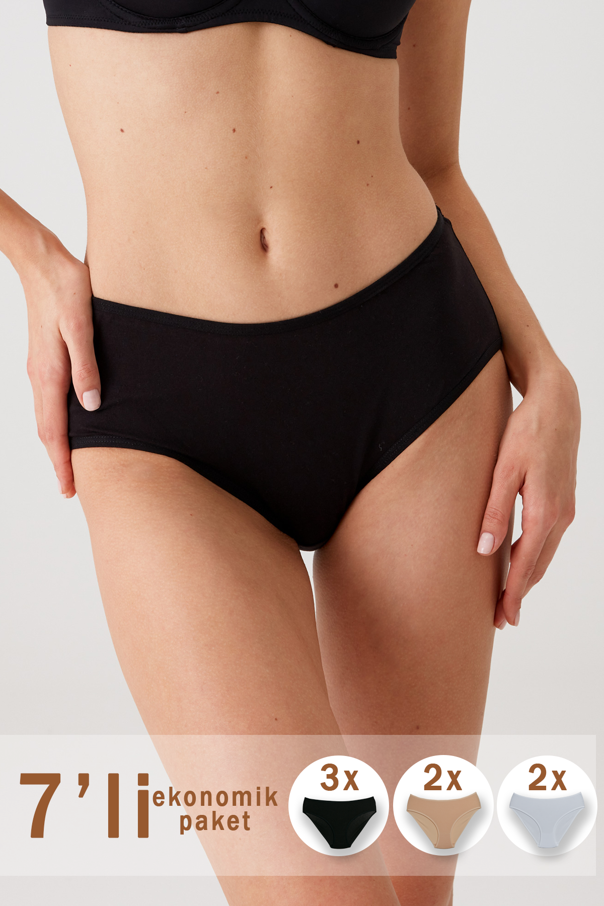 7'li Ekonomik Paket 2076 Pamuklu Basic Slip Külot