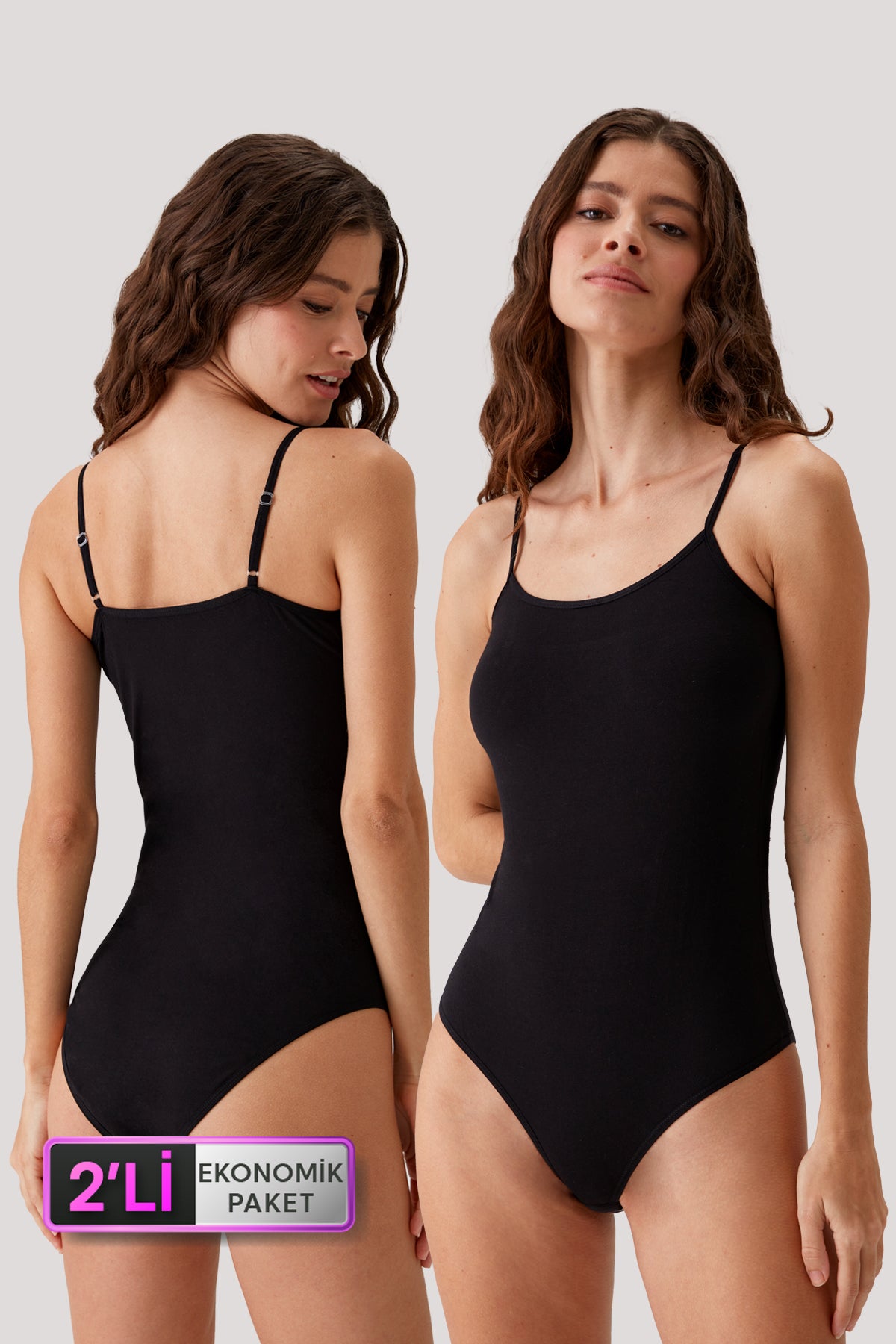 2'li Ekonomik Paket 3004 İnce Askılı Basic Pamuklu Body / Atlet Set