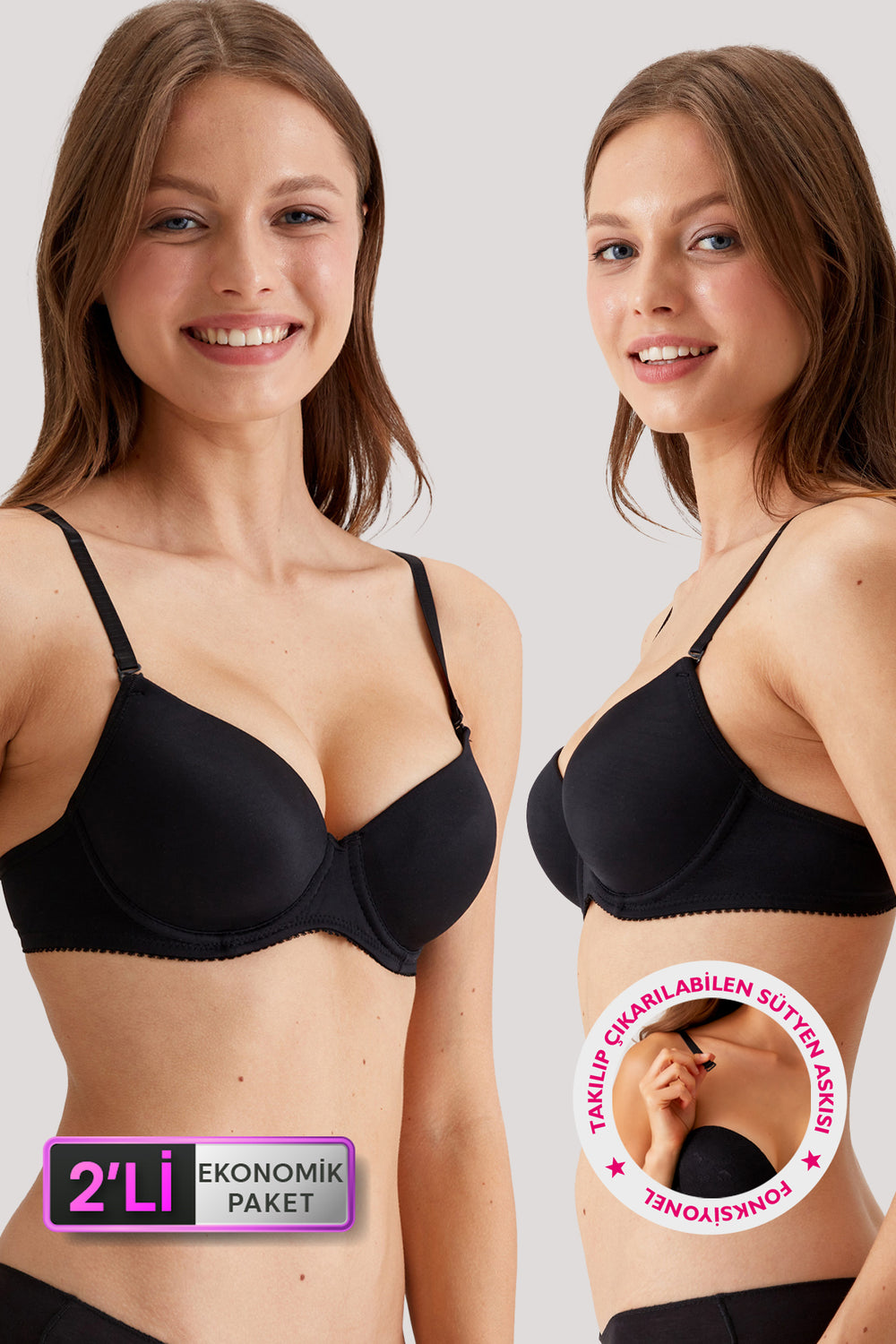 2'li Ekonomik Paket 6805 Adria Balenli Push Up Dolgulu Micro Sütyen Set C Cup Seçeneğiyle (Çıkarılabilir Askılı)