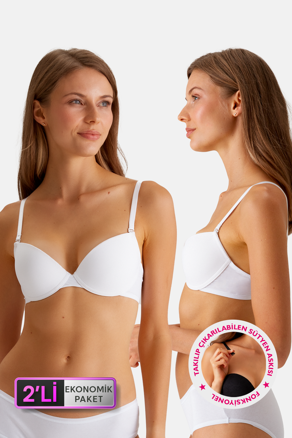 2'li Ekonomik Paket 6812 Como Balenli Soft Push Up Micro Dekolteli T-Shirt Sütyen Set