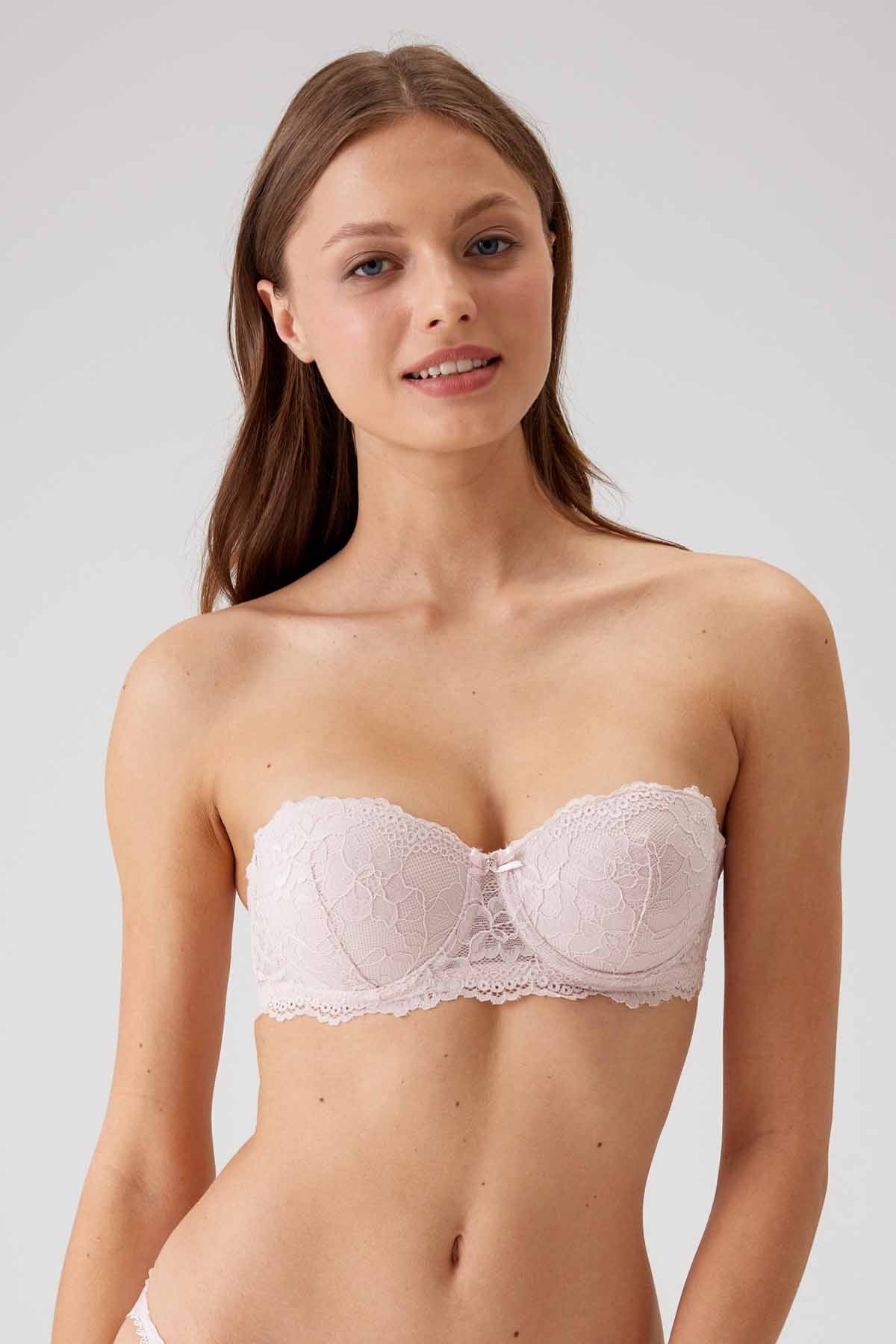 6203 Pisa Balenli Push Up / Dolgulu Tam Kap Straplez Dantelli Comfy Sütyen Askı Hediyeli