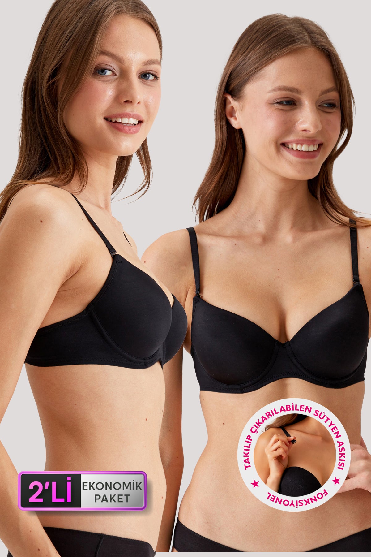 2'li Ekonomik Paket 6313 Adria Balenli Push Up Dolgulu İçi Pamuklu Sütyen Set