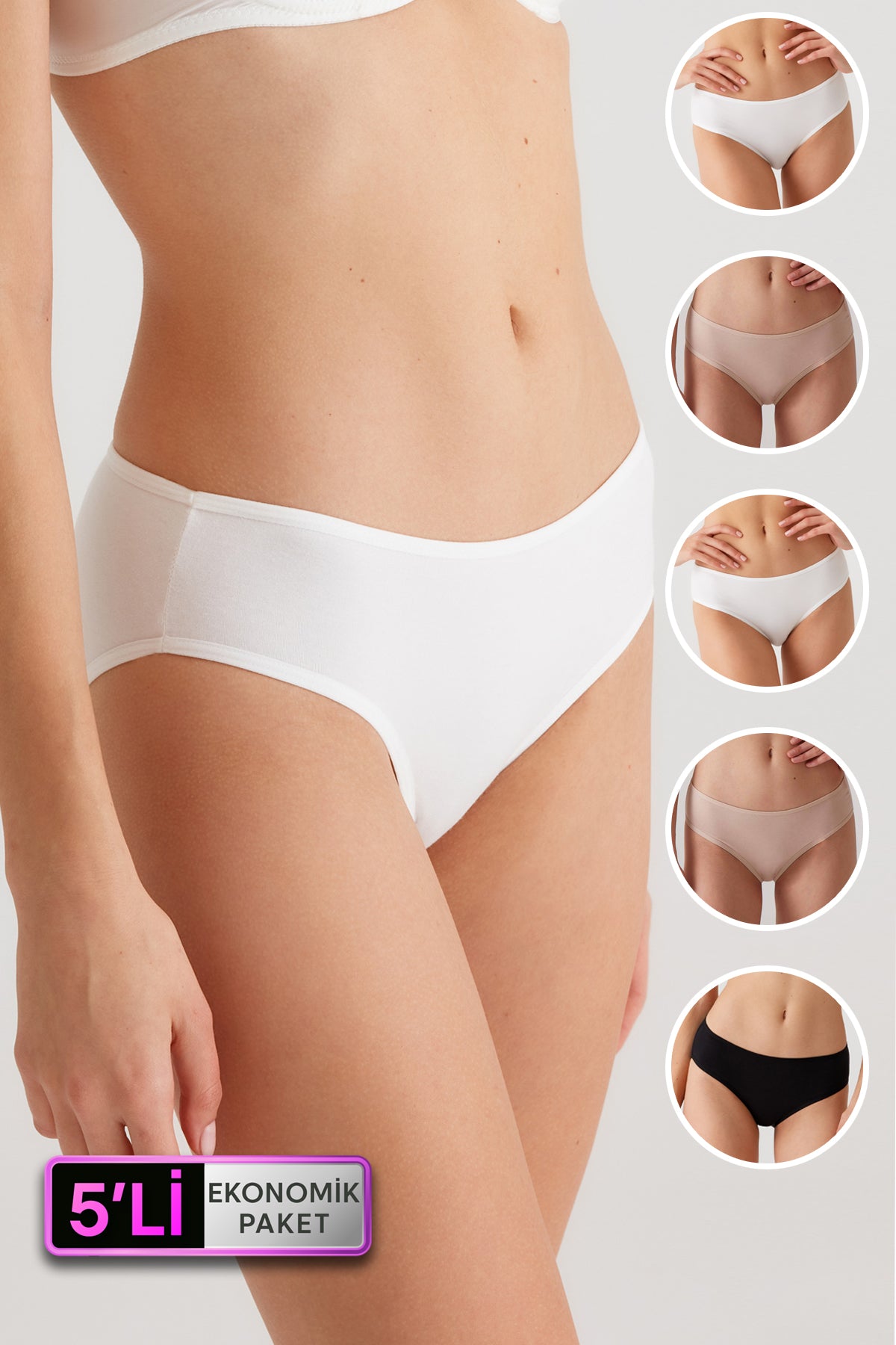5'li Ekonomik Paket 2056 Pamuklu Basic Slip Külot