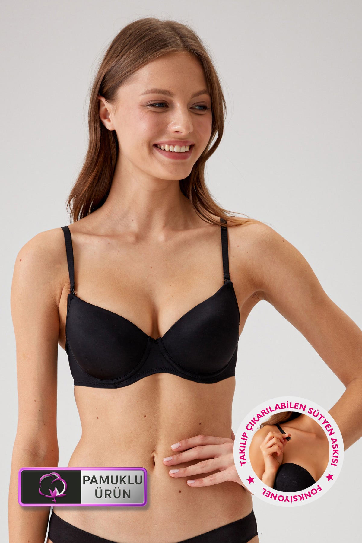 6313 Adria Balenli Push Up Destekli İçi Pamuklu  T-Shirt Micro Sütyen
